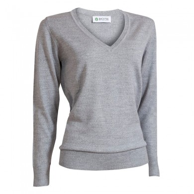BACKTEE Ladies Solid V-neck Pullover, Grey mountain, vel.2XL