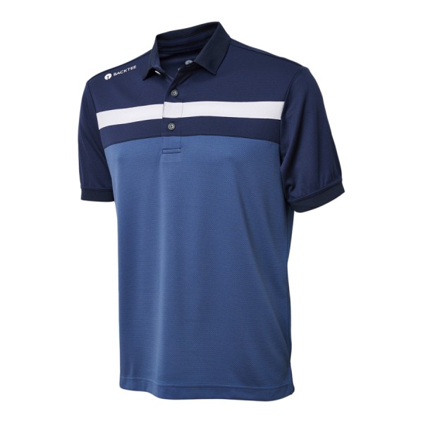 BACKTEE Mens Single Stripe Polo, Blue