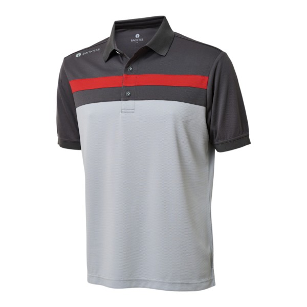 BACKTEE Mens Single Stripe Polo, Silver