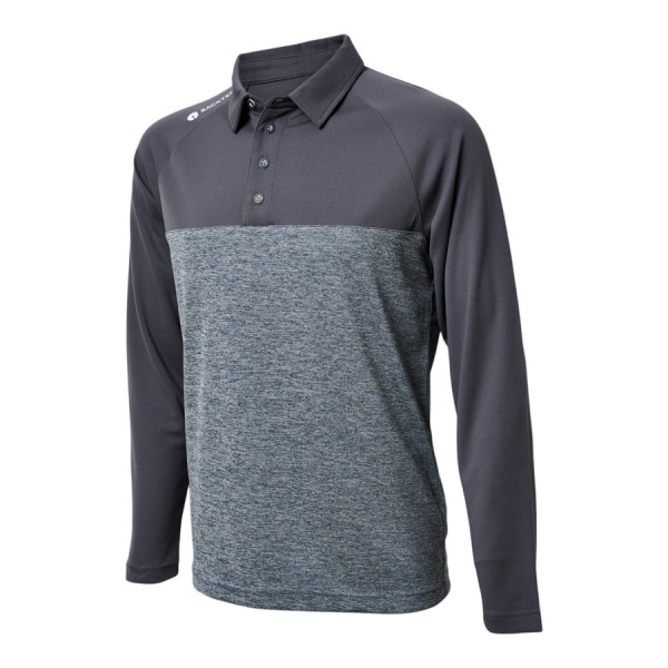 BACKTEE Mens Melange Long Sleeved Polo, Blue