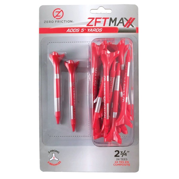 Zero Friction golfové tee MAXX, 3 hroty, 2-3/4", balení 24ks, Red/Silver